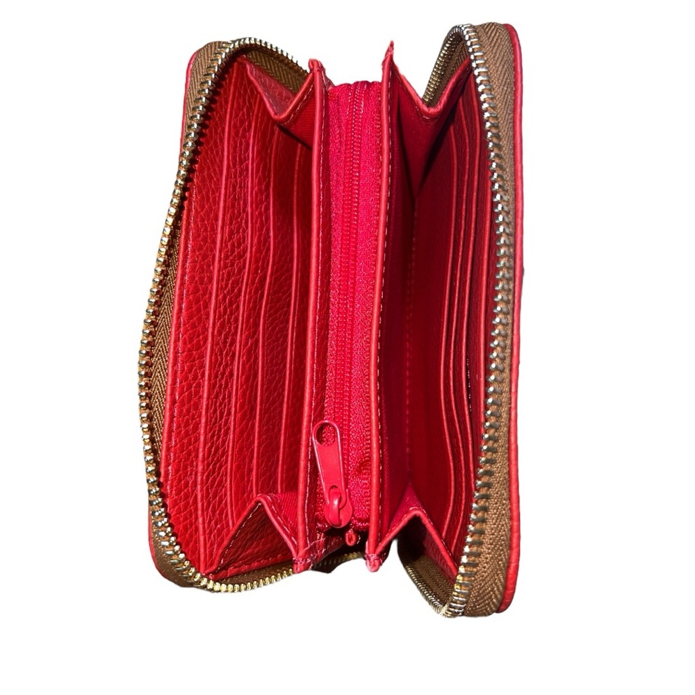 Dooney & Bourke Pebble Grain Medium Zip Around Wallet Clutch Red Color - Picture 3 of 5